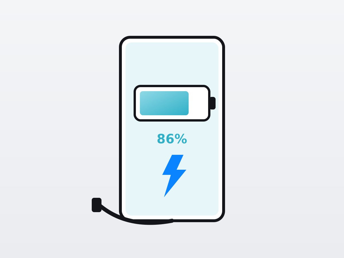 急速充電中のスマホとバッテリー残量のイラスト
